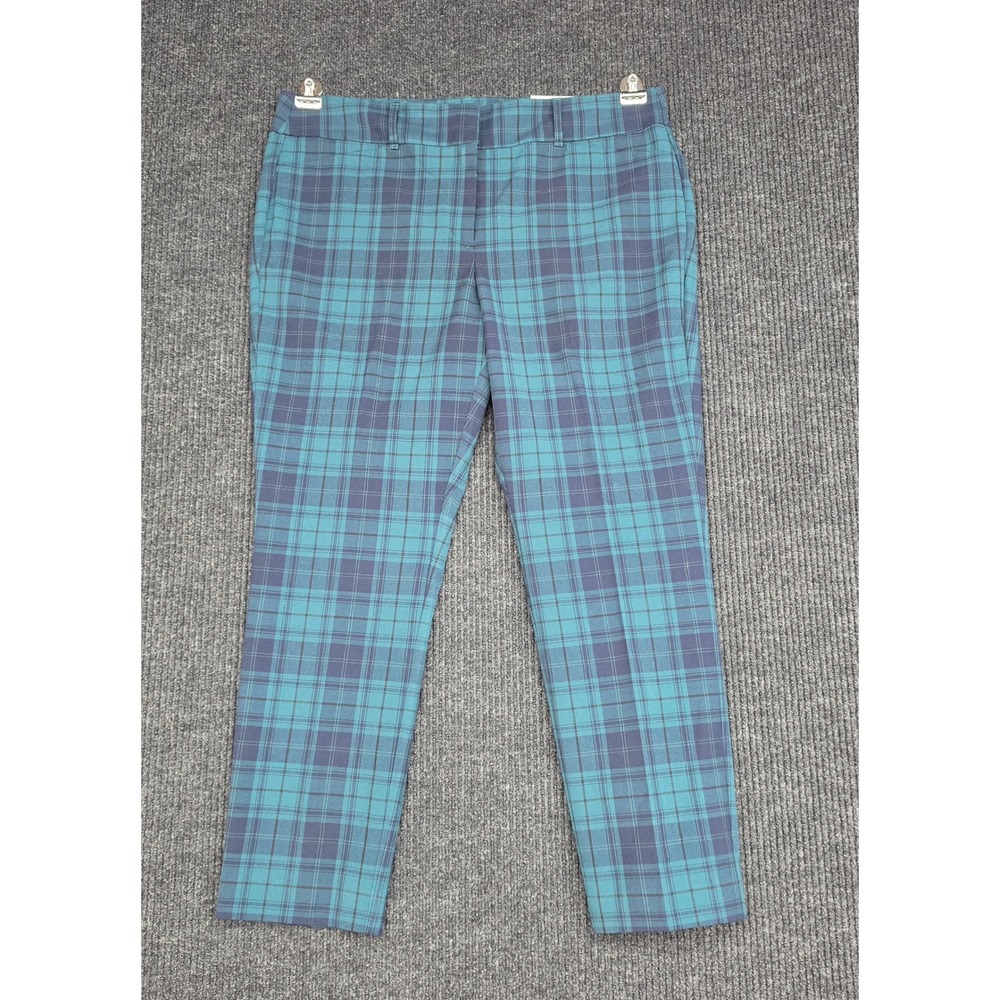 Loft Outlet Womens Teal Navy Blue Plaid Skinny Ankle Pants Size 14 NWT 574074